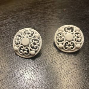 Vintage White Enamel Filigree Clip on Earrings